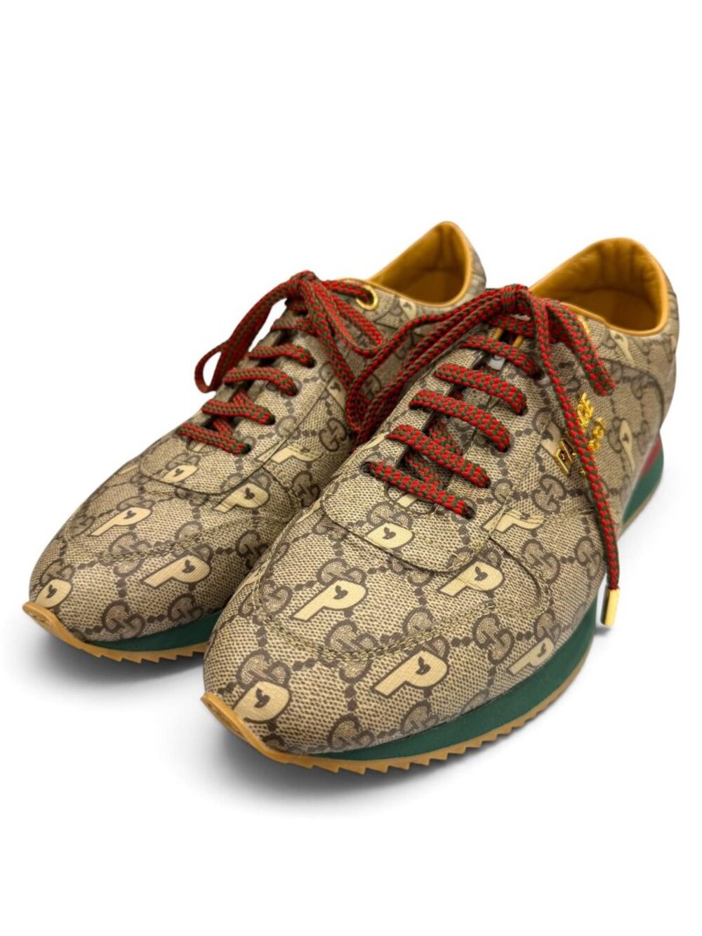 Gucci Palace Web Line GG Supreme Lace-up Low-Top Sneakers Brown Gold
